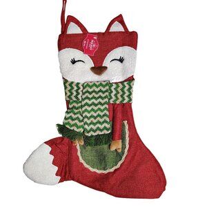 Holiday Time 19 Inch Whimsical Fox Christmas Stocking Holiday Decor